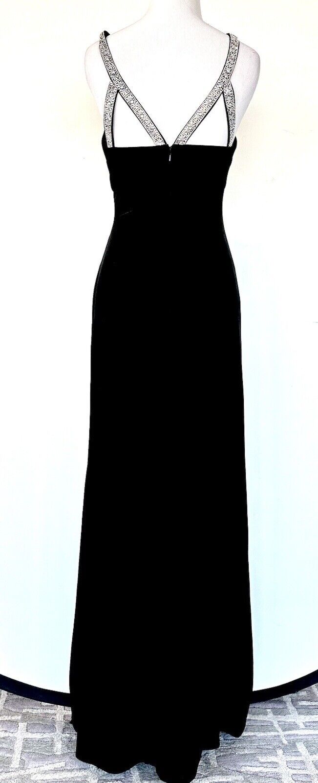 Aqua Diamanté Strap Black Velvet Long Gown Retails $248 Size 2 New