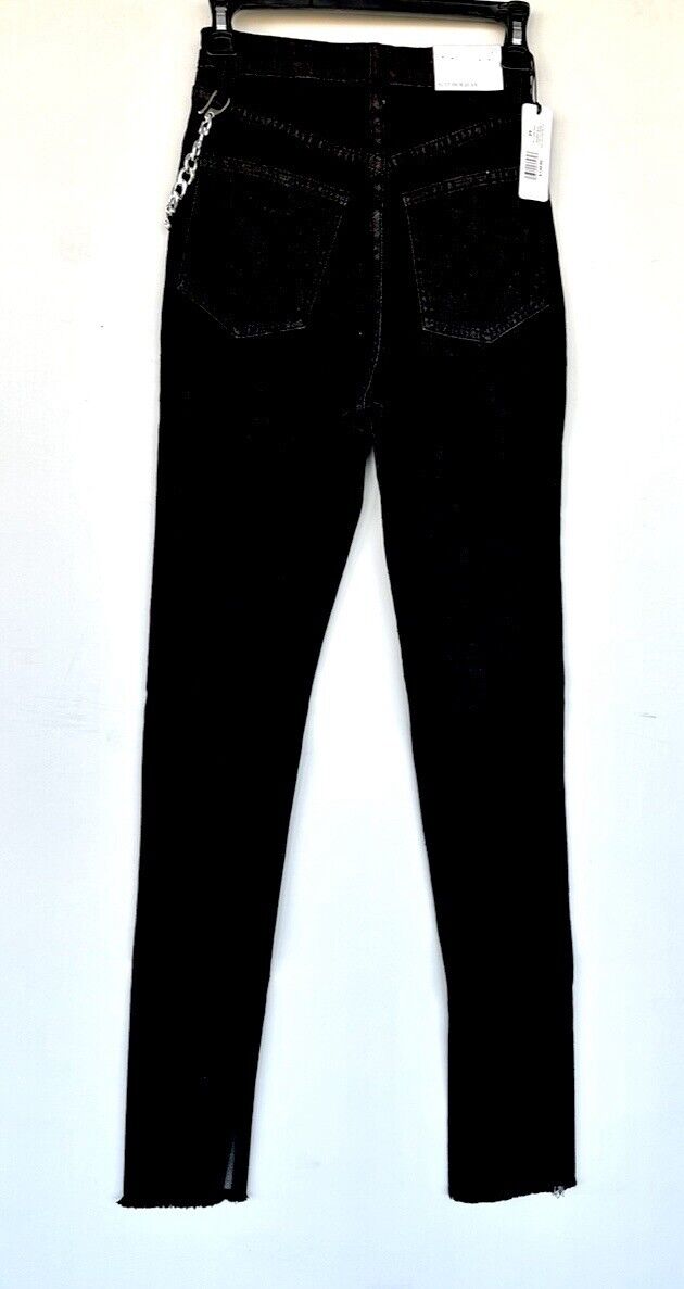 We Wore What High Rise Slit Hem Chain Stretch Denim Jeans Black 25 Retail $148