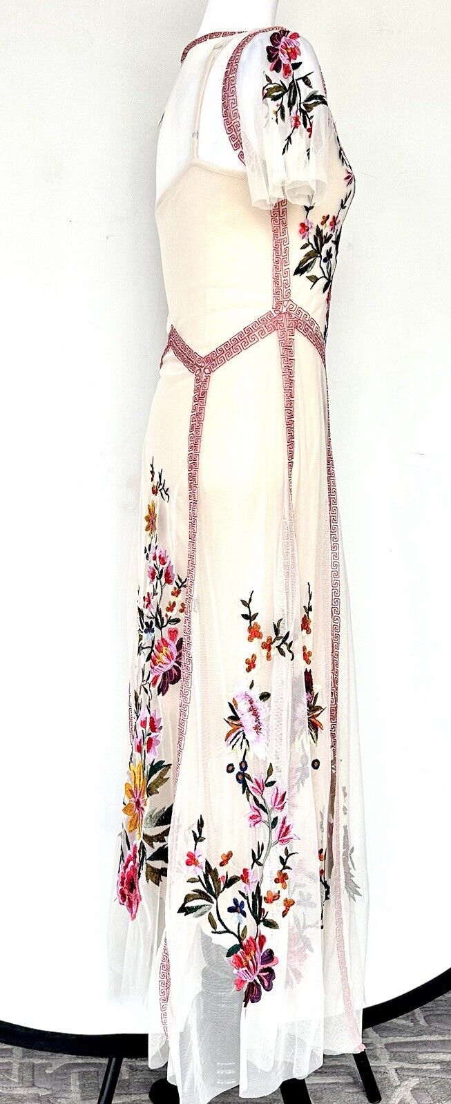 Sundance Garden Soirée Dress Embroidered Mesh Top Layer Retail $268 Champagne XS