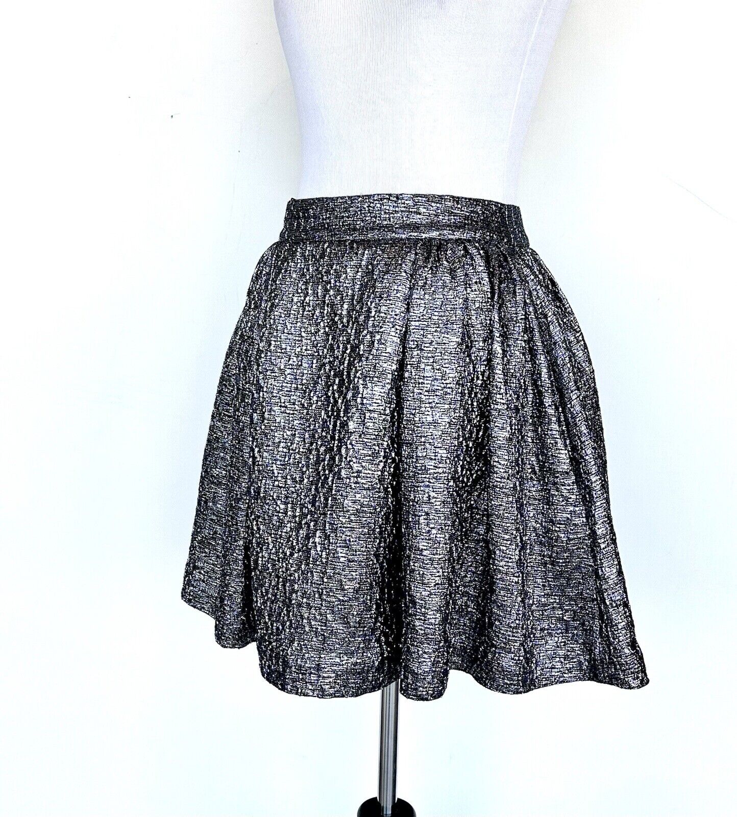 Kate Spade Aimee Gunmetal Metallic Circle Skirt 2 Silver Retail $245 Price $99