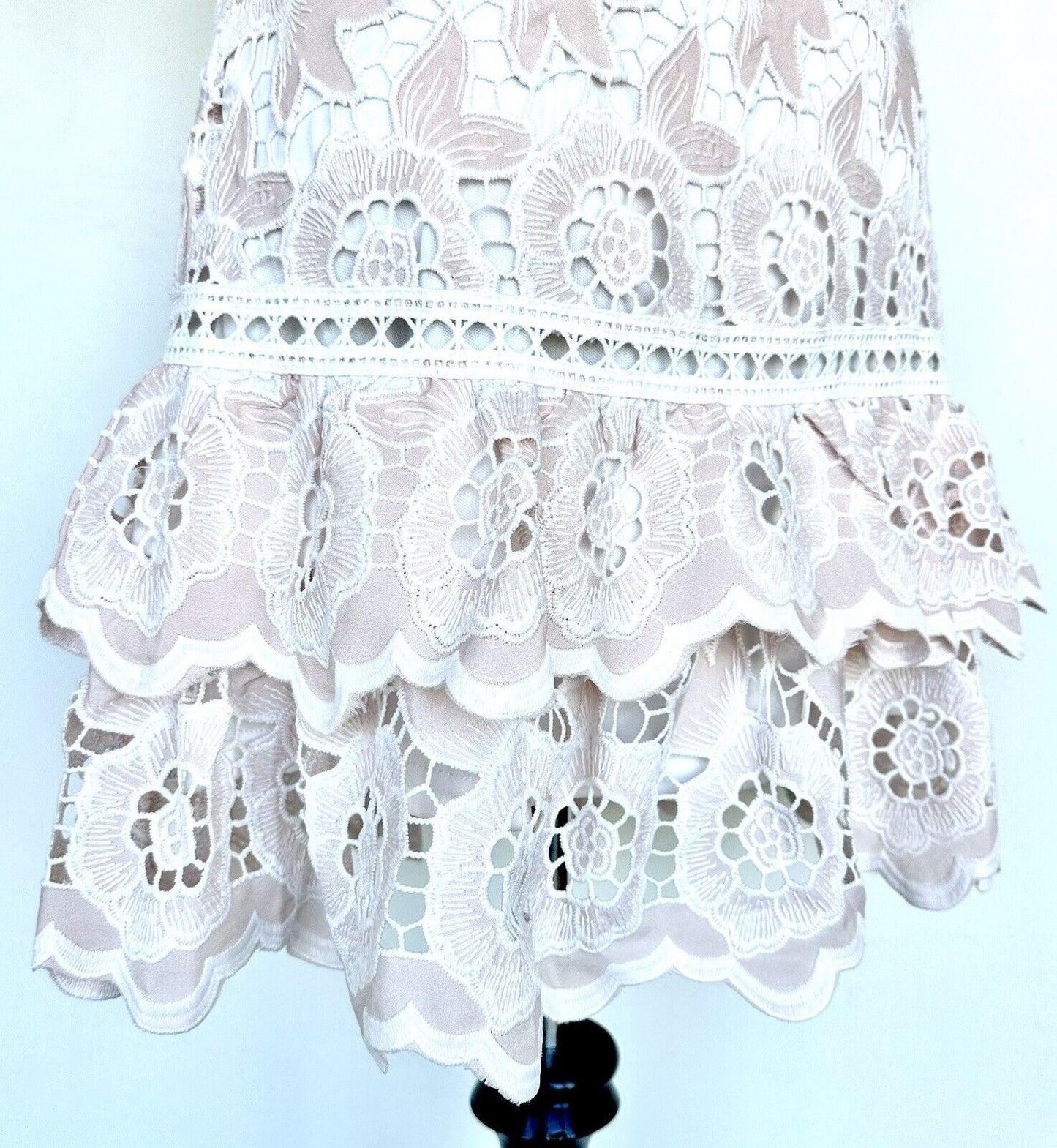 Just Me Pale Pink White Lace Dress Price $88 Size S NWT Ruffle Hem