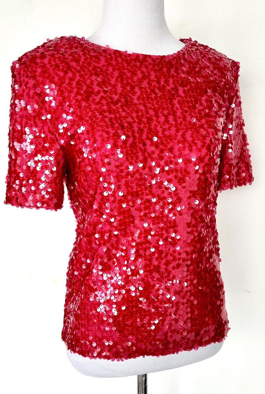 WAYF Red La Dame Sequined Padded Shoulder Top Retails $89 Size XS