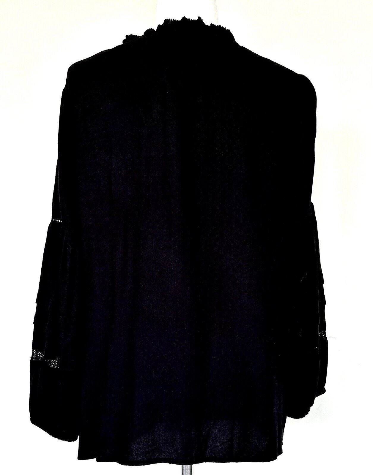 Liverpool Black Long Sleeve Peasant Blouse Size M Tassels Retails $98 NWT