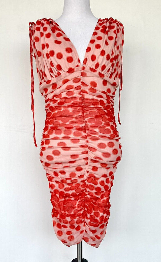 Vertigo Spot Mesh Overlay Dress Size S Ruched Retail $210 NWT Adjustable