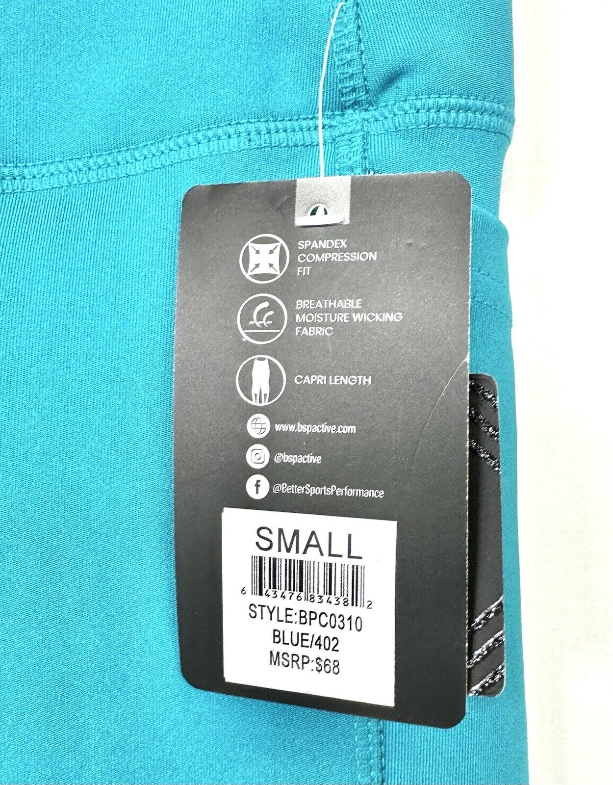 BSP Turquoise Yoga Leggings Media Pocket Mesh Side Retail $68 Size S New Stretch