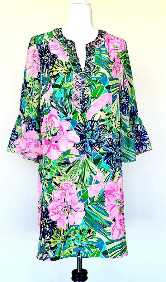 Lilly Pulitzer ELENORA Beaded SILK DRESS in Island Escape NWT SIZE M Retail $298