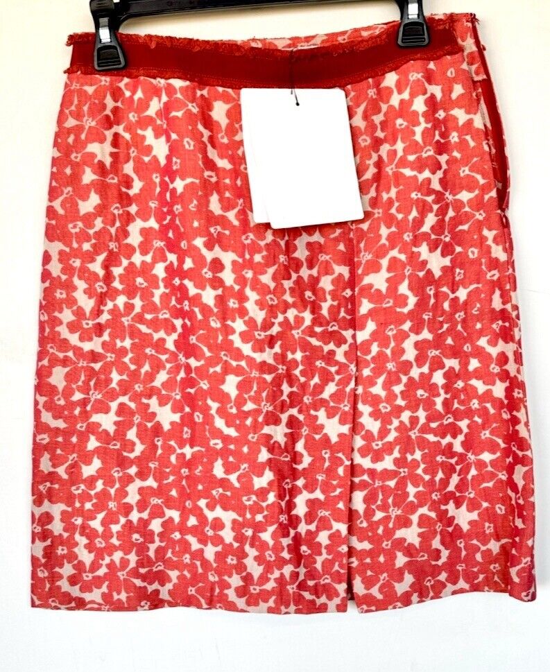 Moschino Orange And Beige Floral Skirt With Grosgrain Ribbon Waist US Size 6