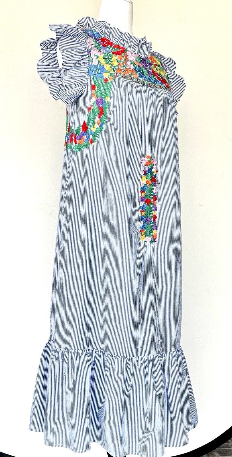 J Marie embroidered Topo MIDI Dress size S Retail $158 Price $88 Stripe