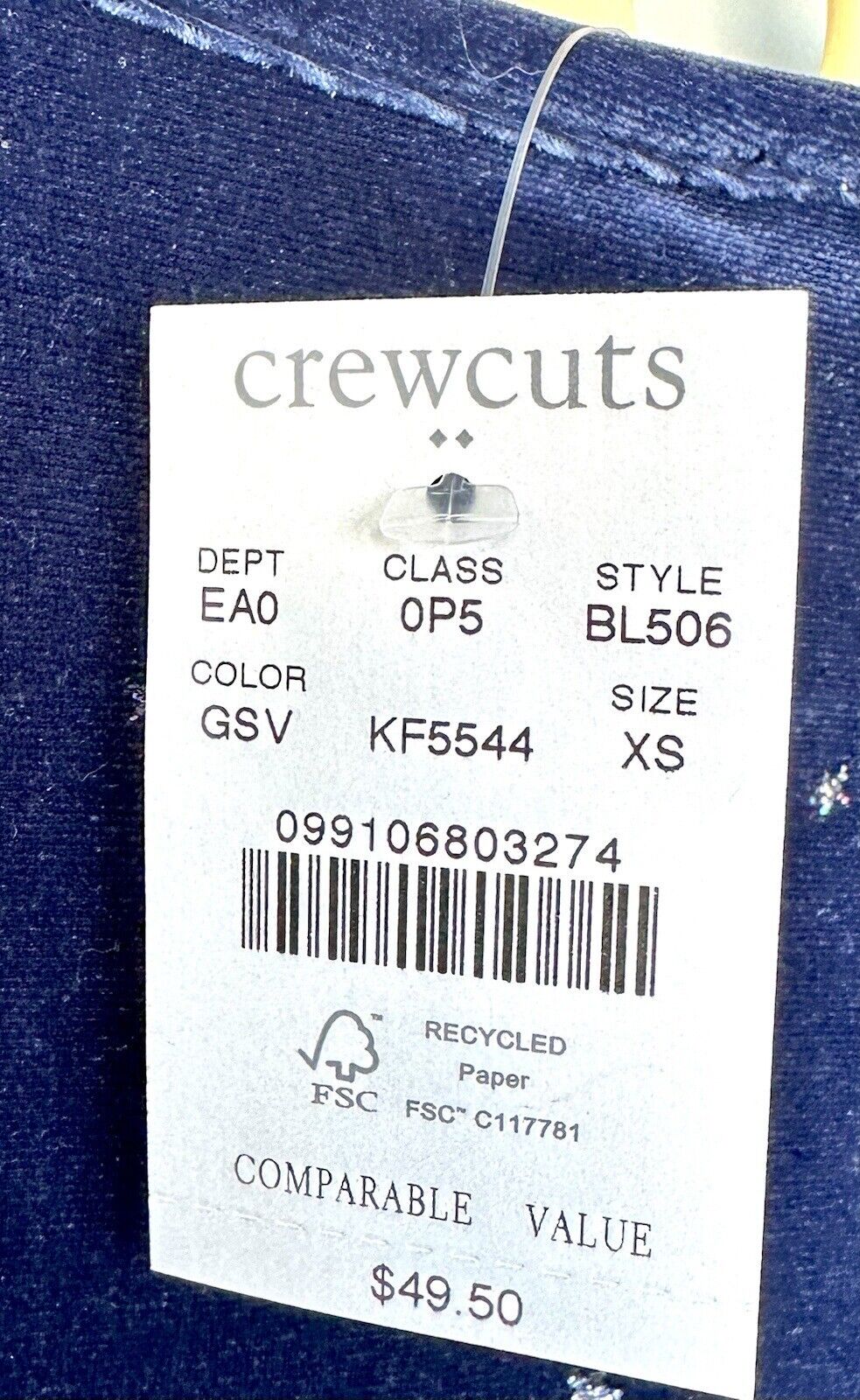J Crew Blue Velvet Puff Sleeve Glitter Star Top Retails $49.50 Age 4-5 XS NWT