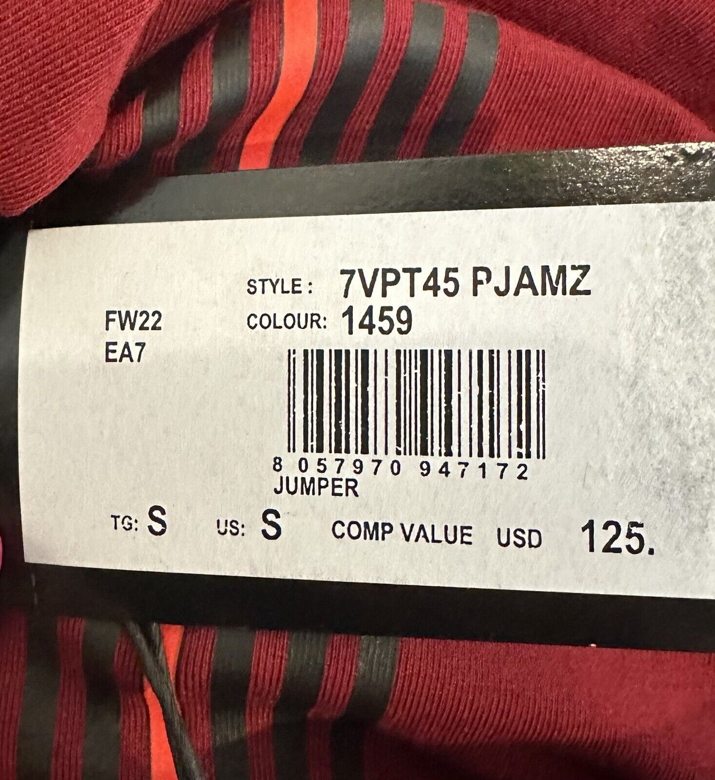 Emporio Armani Long Sleeve Men Zip Top EA7 Retail $125 Small