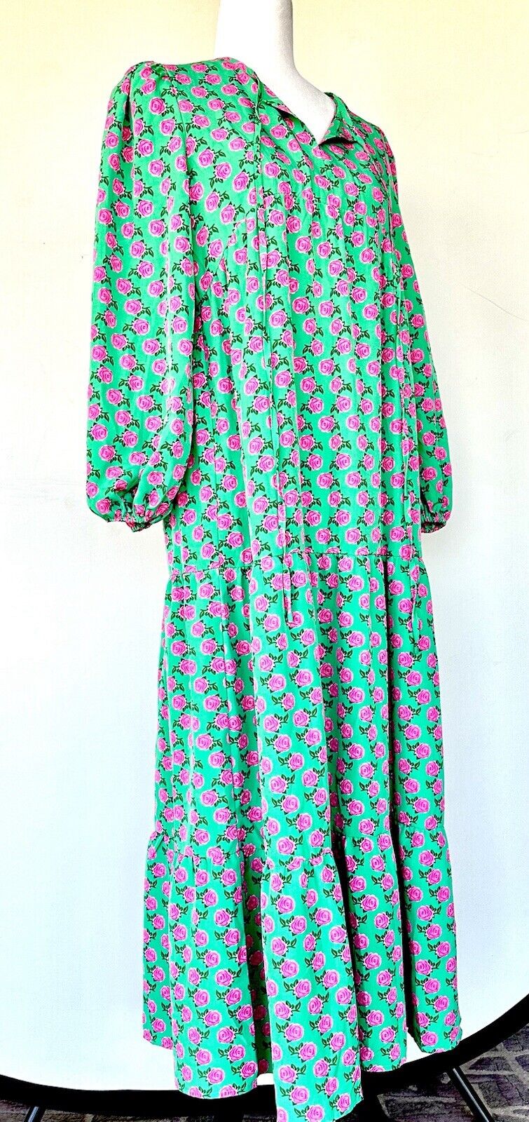Dolce Maxi Dress Green With Pink Roses Retails $42.99 Size S