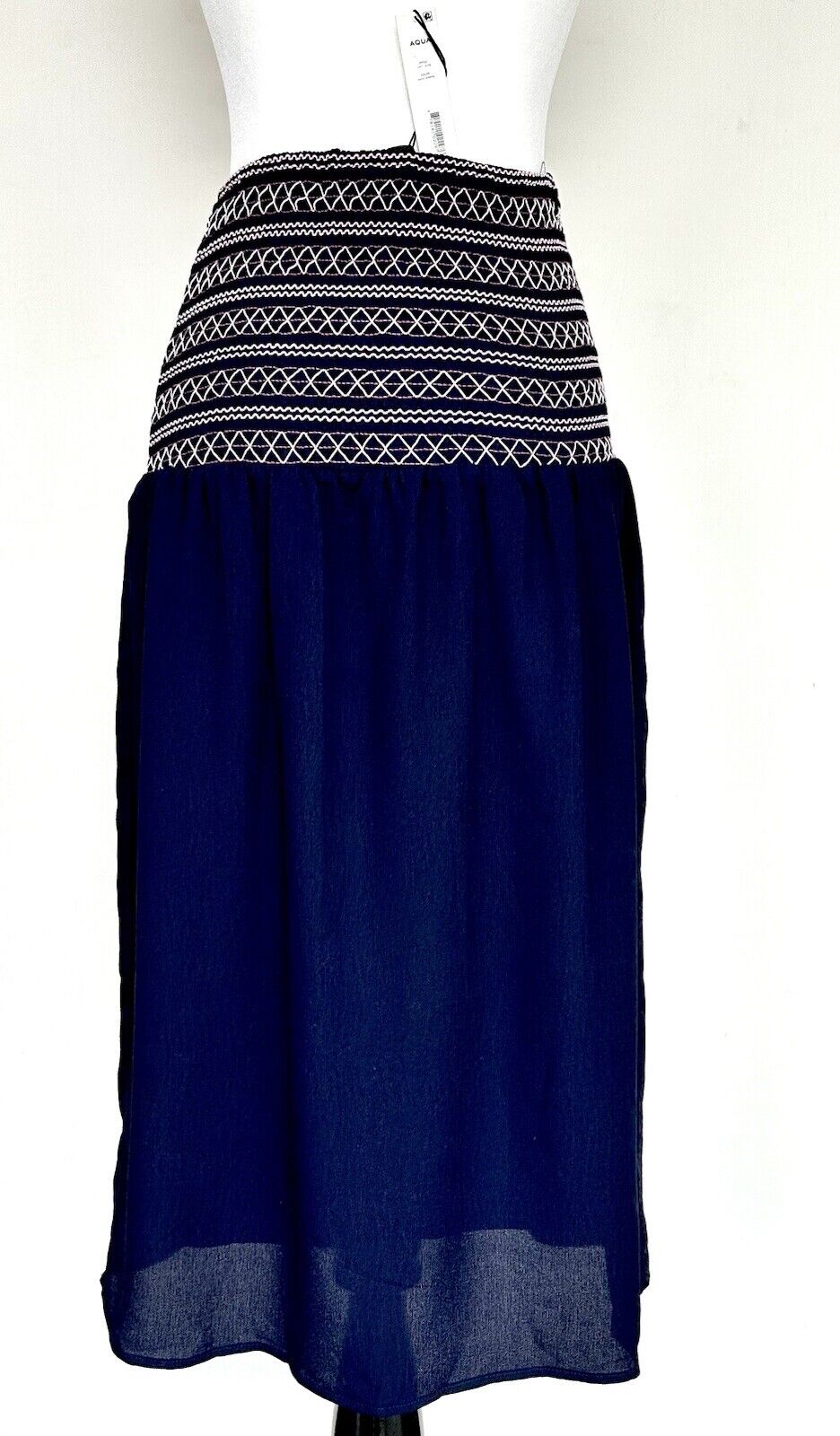 Aqua Navy Smocked Waist Skirt Retails $78 Size XS New
