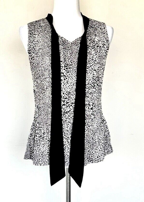 Donna Karan Animal Print Tie Neck Sleeveless Top Size XXS