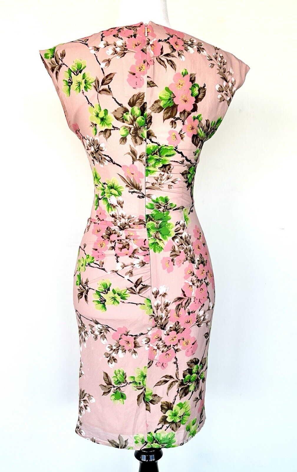 Whistles Floral Chiffon Pink Dress Size 0 Ruched Pleated Hip Design