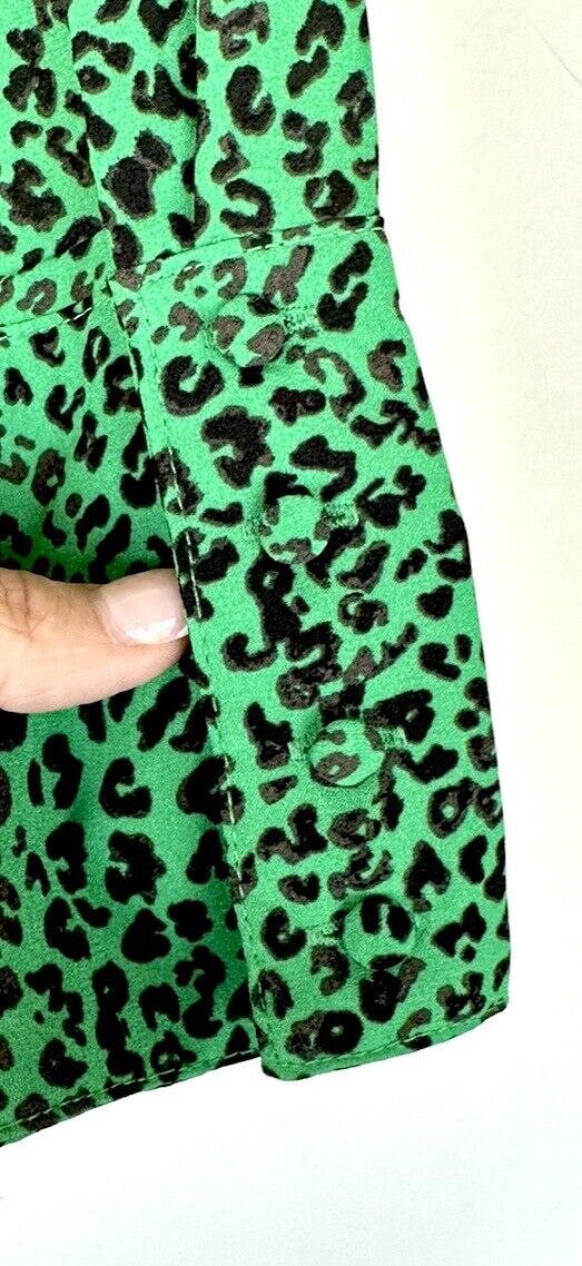 Nanette Lepore Green And Black Animal Print LS Dress Retail $128 10