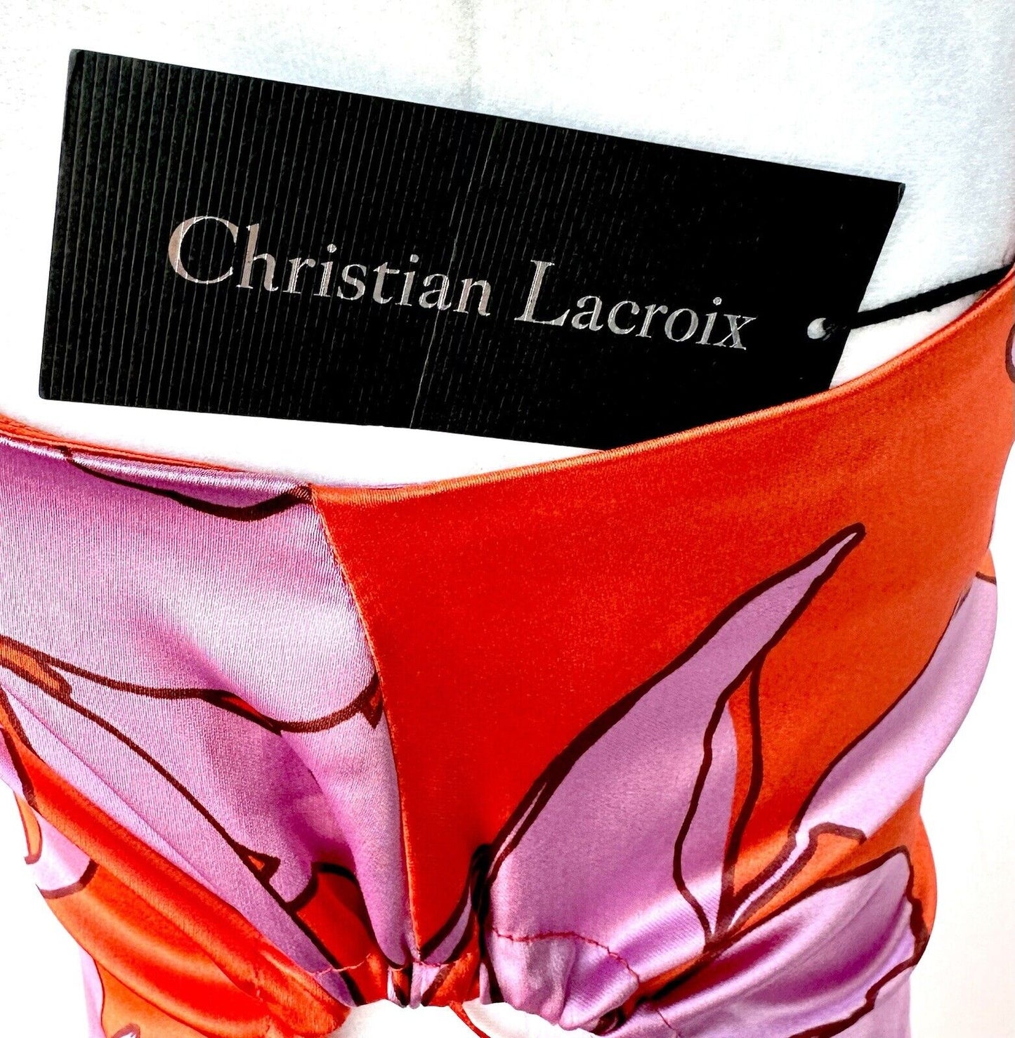 Christian Lacroix Dress Silky Red Lilac Floral Design W/ Cutout. Retail $460 XS