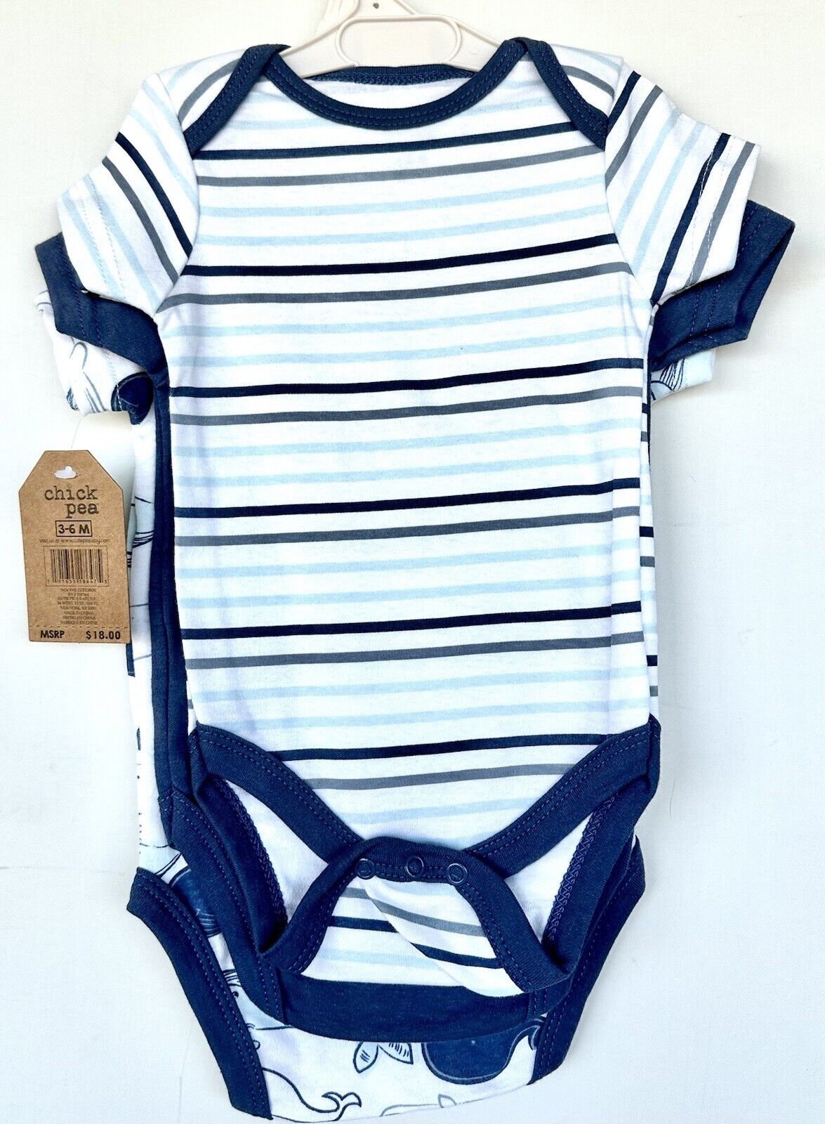 Chickpea 3 Pc Vest Set 3-6 Months Whales Stripes Short Sleeve