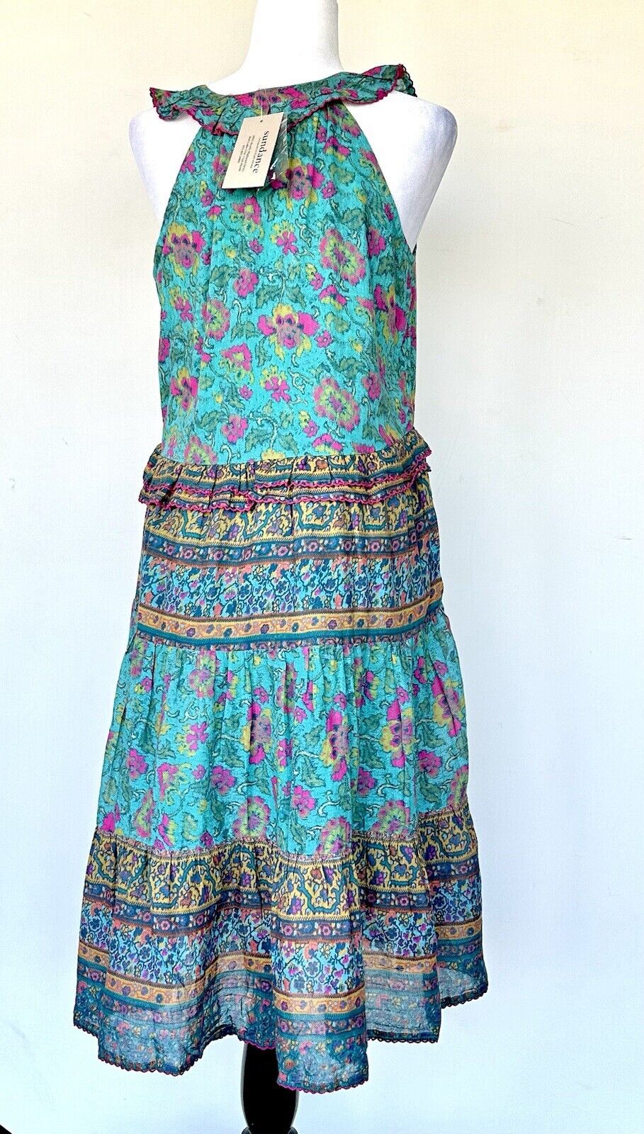 NWT Sundance Catalog Teal Sleeveless Dalis Ruffle Dress Size XS Retail $138