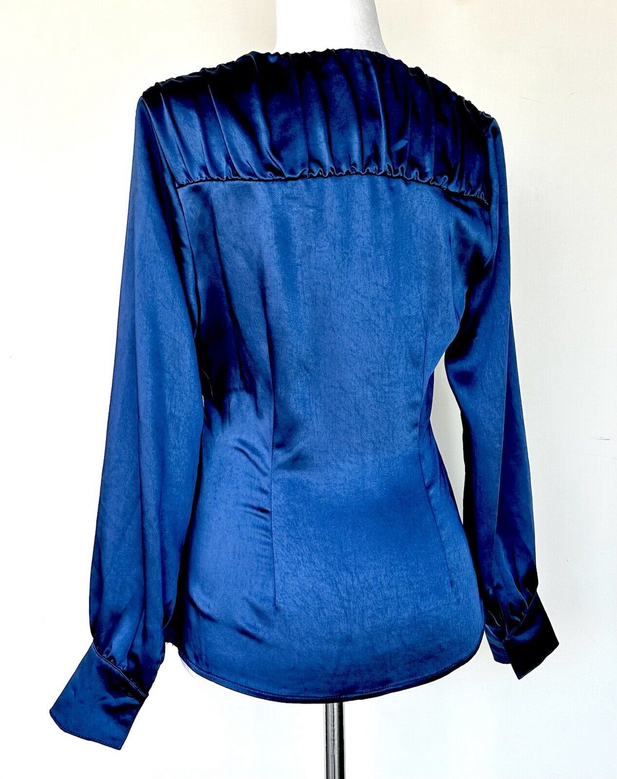 Kut From The Kloth Satin Blue Long Sleeve Pleated Blouse Retail $90 XS