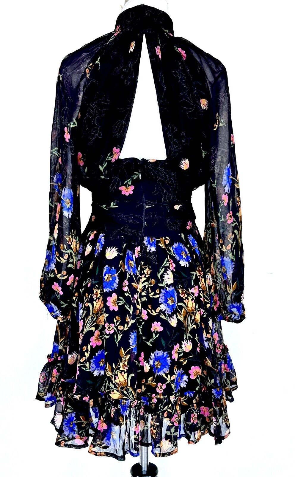 Anthropologie Black Chiffon Floral Dress 0P Retail $170 price $85 NWT