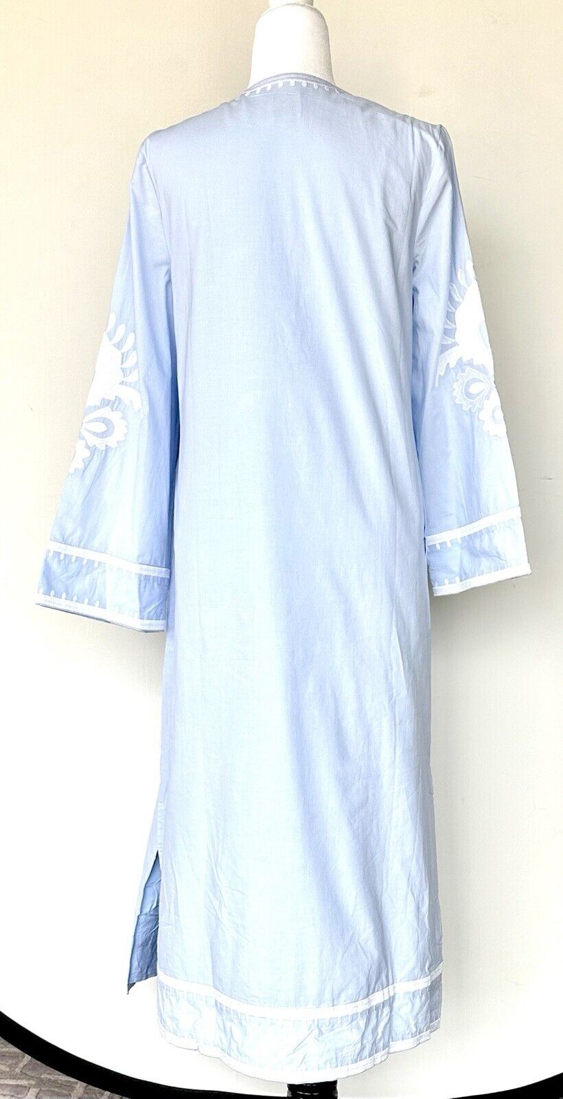 NWT J Marie embroidered Light Blue Cotton Kaftan Dress S Retail $168 Price $88
