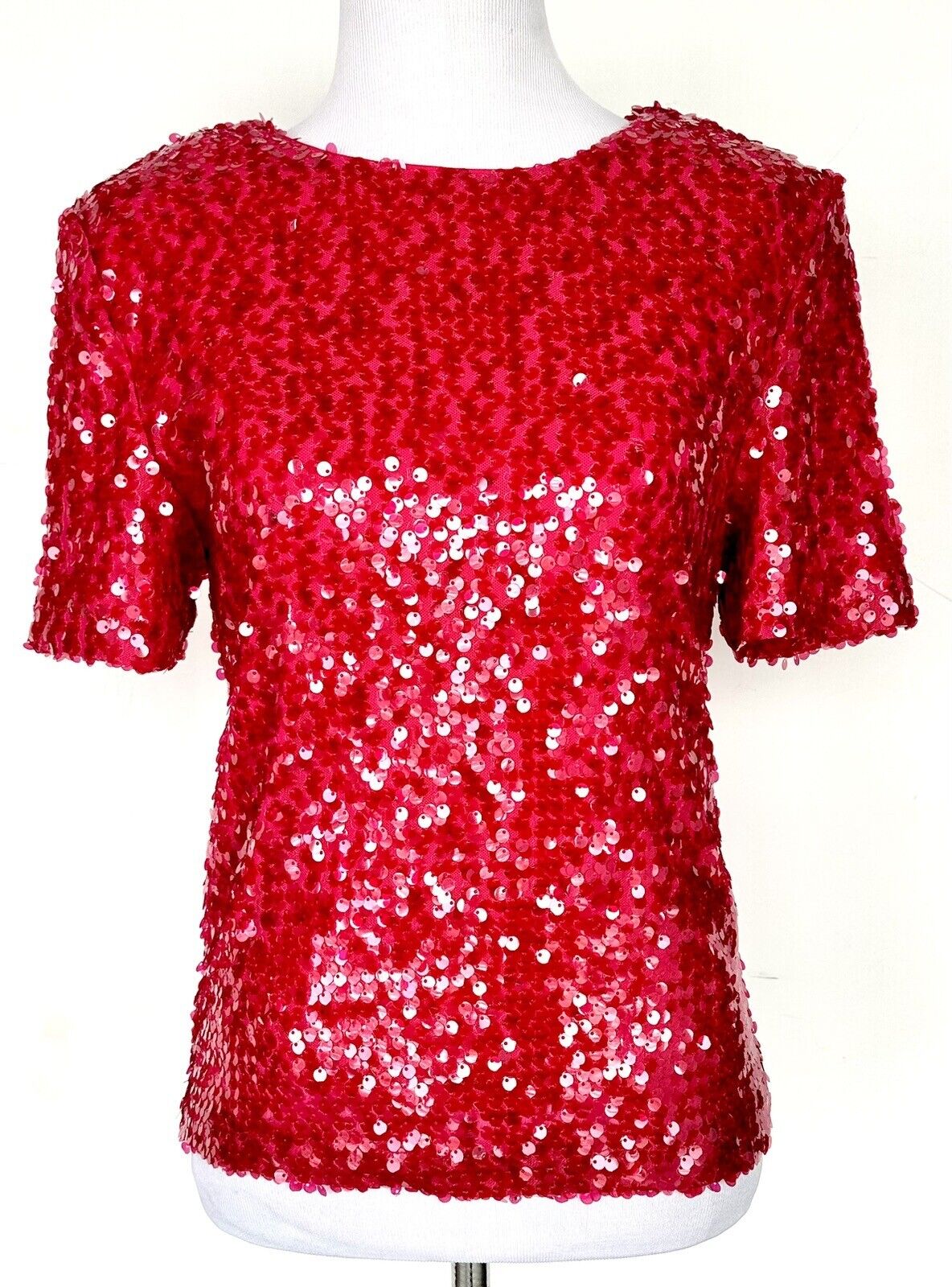 WAYF Red La Dame Sequined Padded Shoulder Top Retails $89 Size XS