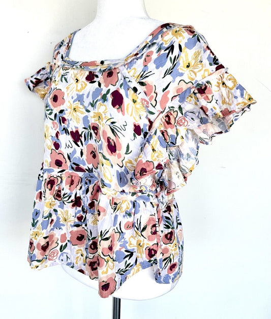 Dip Clothing Floral Ruffle Sleeve Blouse 100% Indian Cotton Size XS