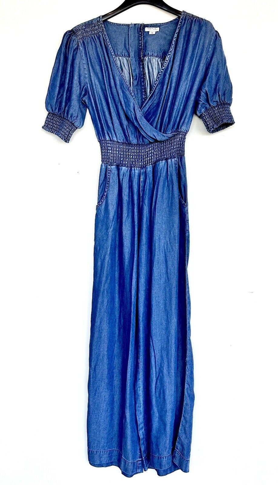 HABITUAL Kids' Smocked Wide-leg Jumpsuit Denim Age 14 Retails $64 Price $44