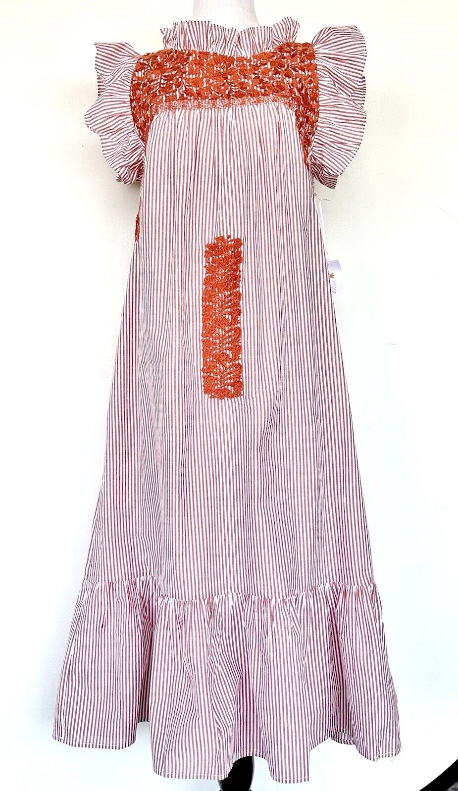 J Marie embroidered Schafer MIDI Dress size S Retail $158 Price $78 Stripe
