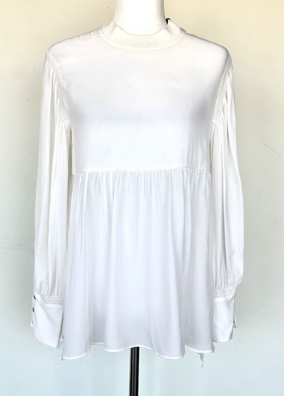 All Saints Fayre Blouse Chalk White Long Sleeve Retail $198 S Metal Stud Cuff