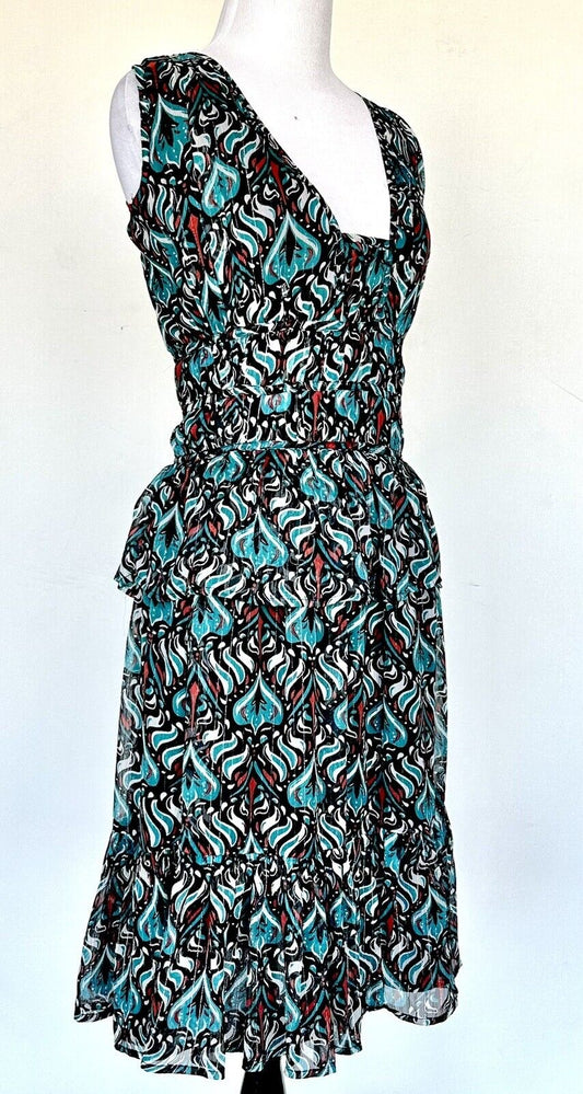Walter Baker Teal Black Red Peplum Metallic Dress Retail $218 Price $72  XS