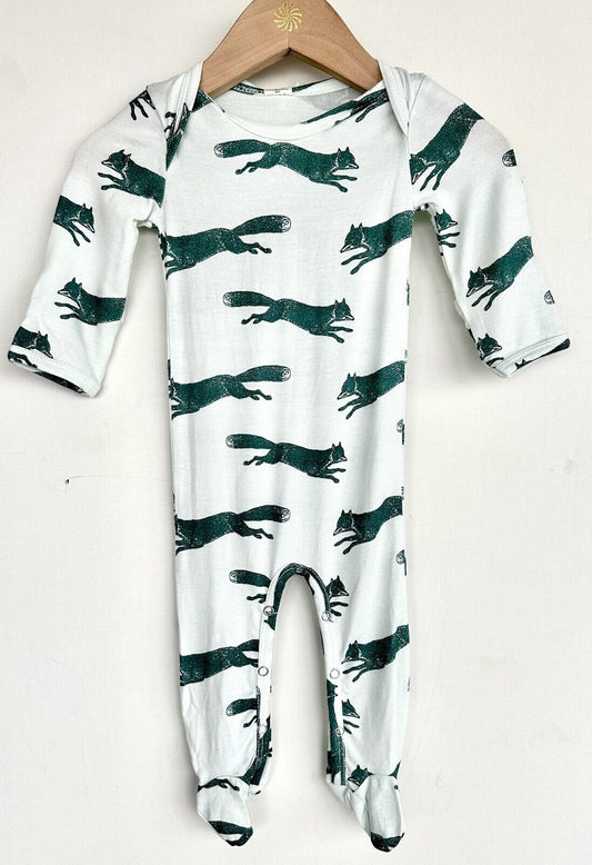 Kate Quinn Jumping Fox Lap Neck Footie Retails $38 Soft Modal Spandex Turquoise