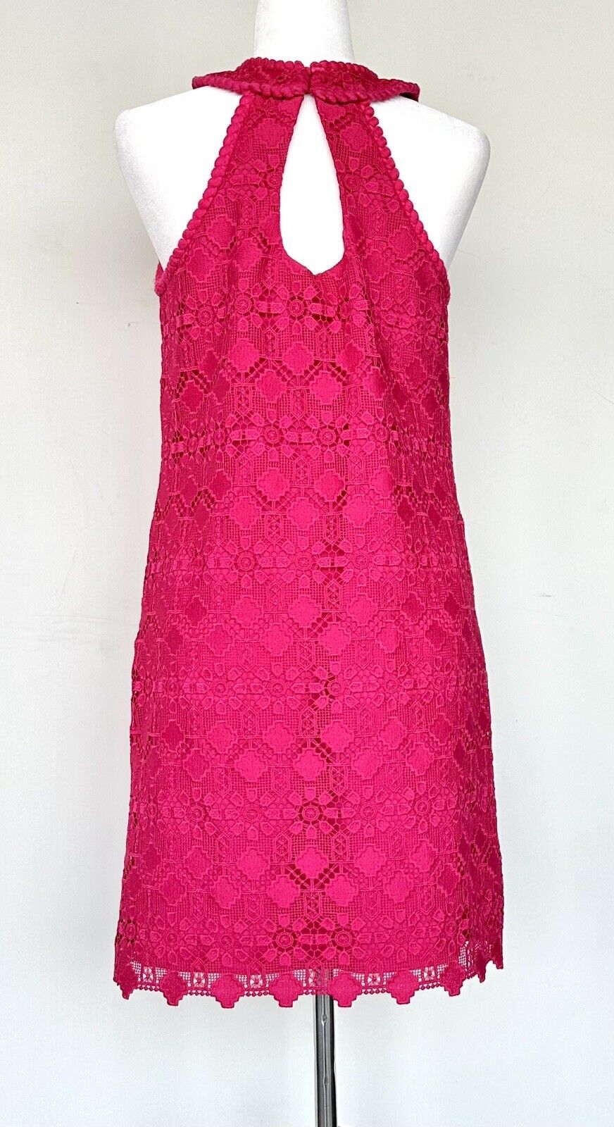 Trina Turk Fuschia Pink Halter Lace Dress Braid Edge. Retails $199 Size M NWT