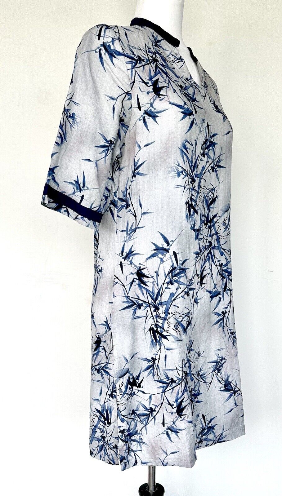 Asian Kimon Tunic Style Cover Up Size S/M Gray Blue Pink Bamboo Print