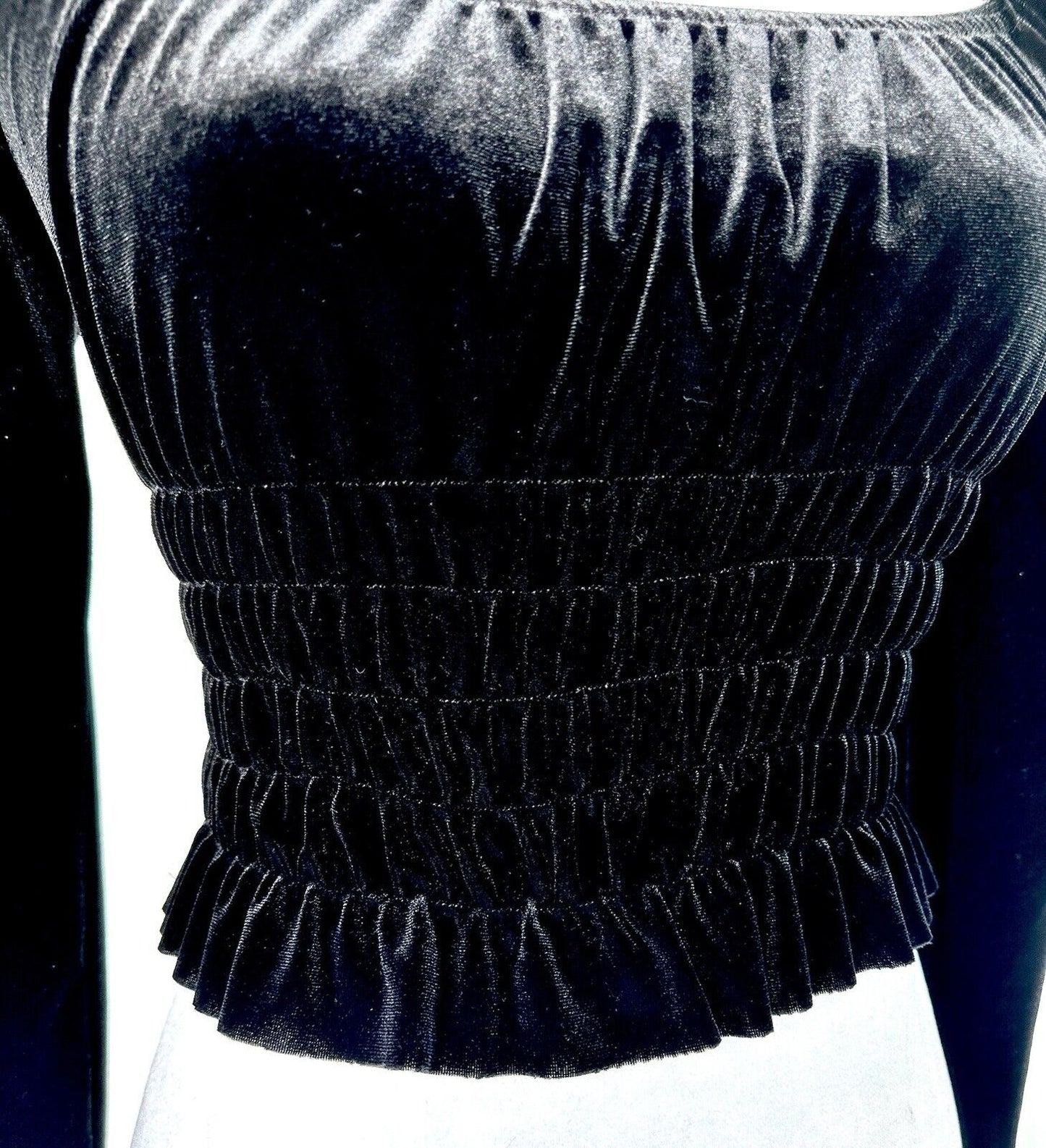 Aqua Velvet Smocked Crop Long Sleeve Top Square Neck Size XS