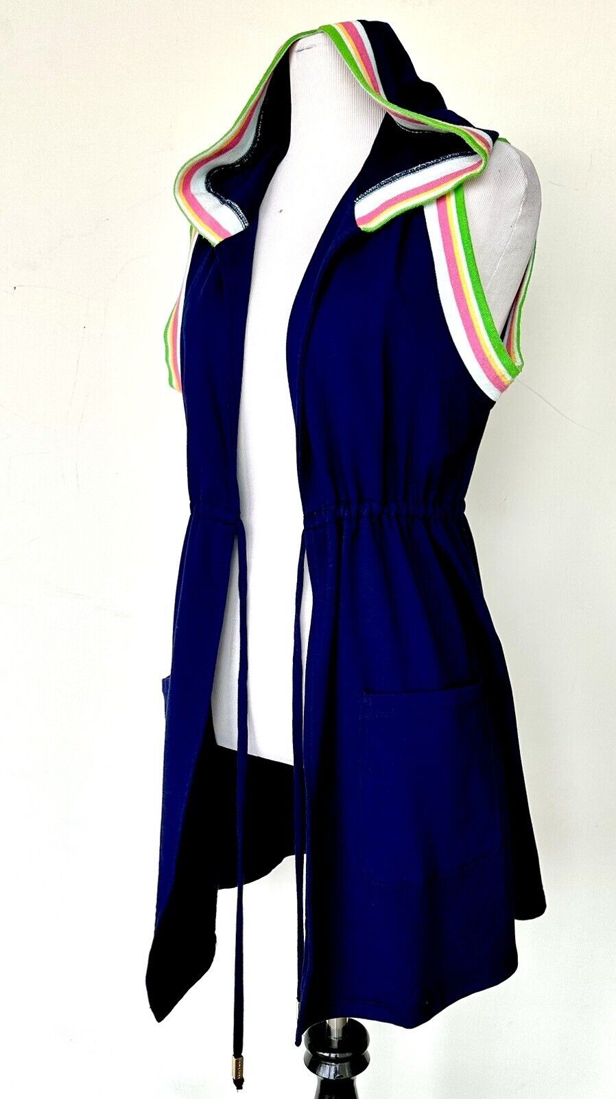 Trina Turk Sleeveless Open Front Hoodie Cover Up Retail $148 Price $76 New Blue