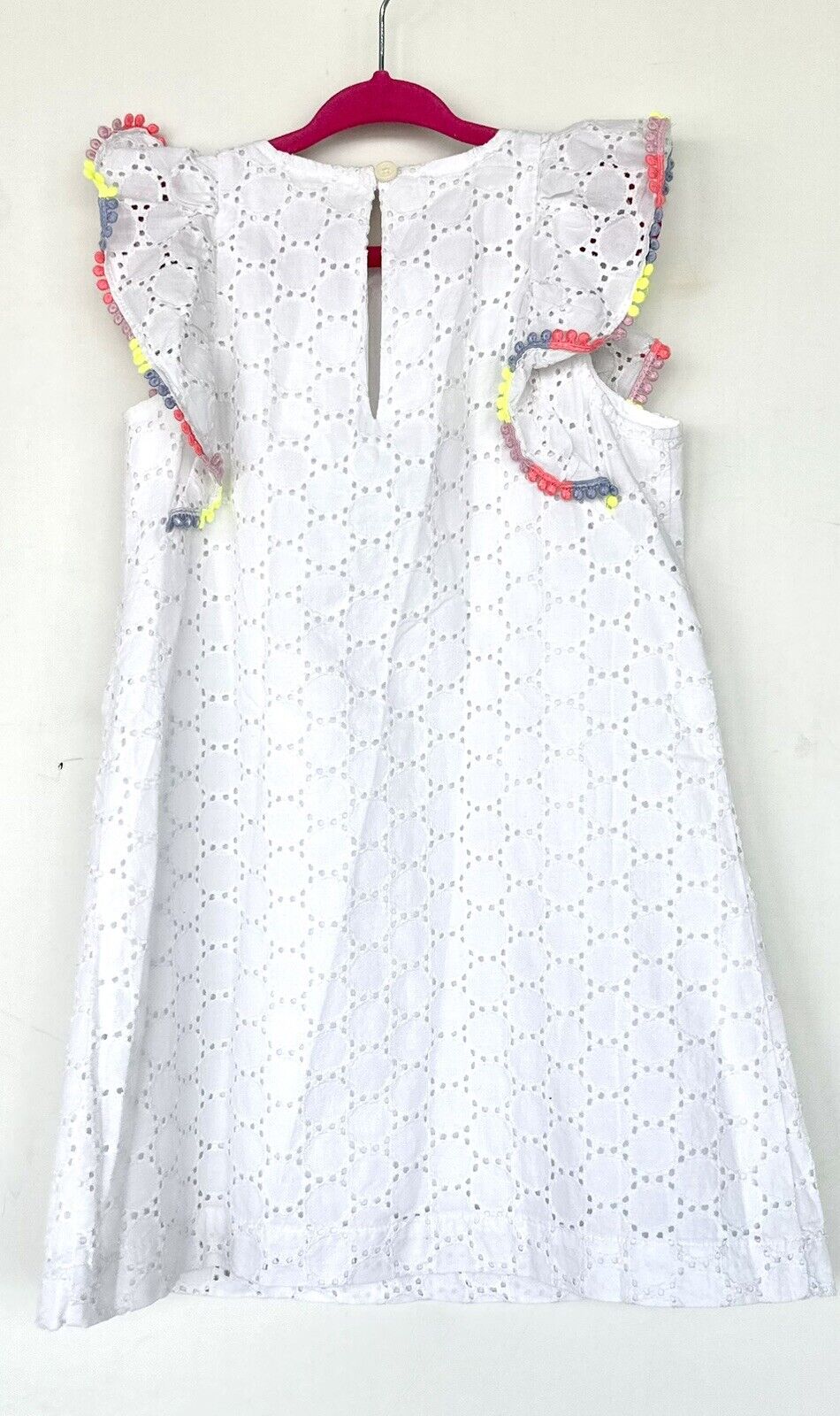 Crewcuts J Crew White Girls Eyelet Dress Pom Pom Sleeve Age 5 NWT Retail $69.50