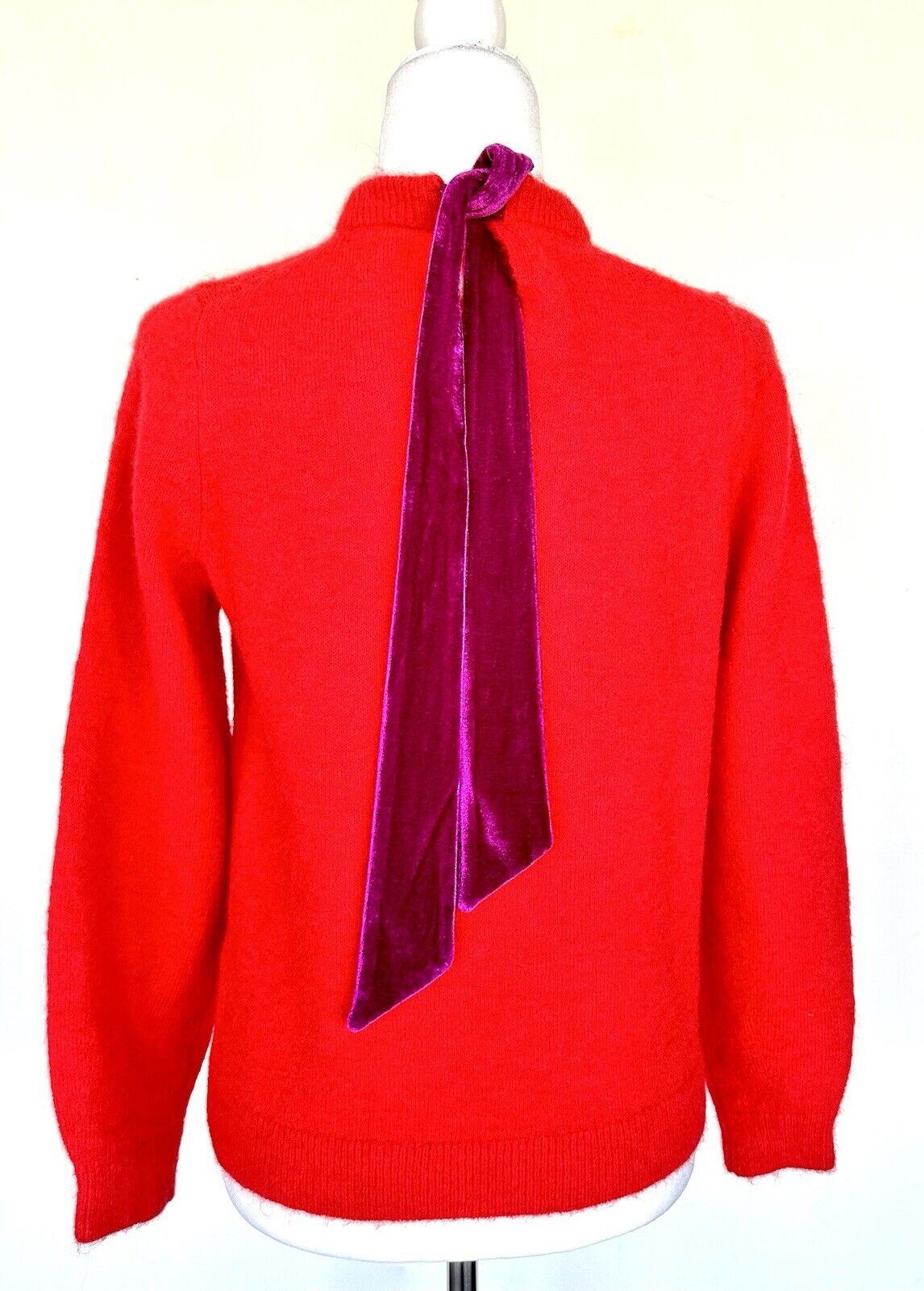 Boden Sweater Red Mohair Wool Mix Velvet Tie Back Crew Neck Size S Retail $158
