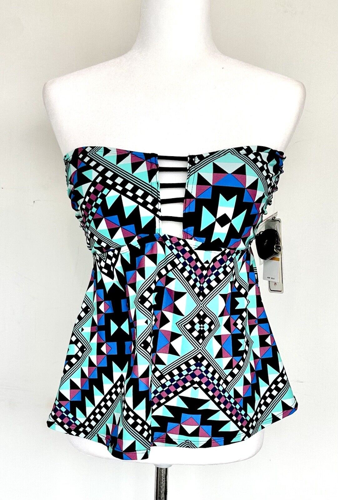Pink Envelope Geometric Print Peplum Tankini Top Retails $60 Size S