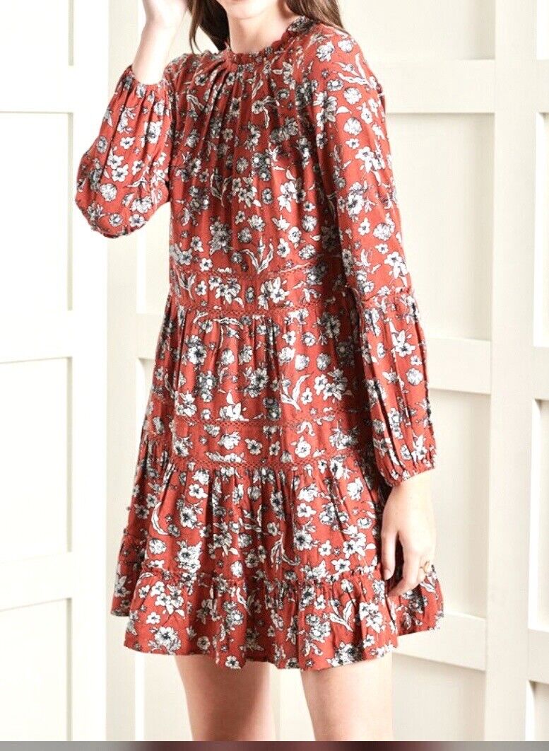 Superdry Richelle Dress LS NWT Ruby Floral Crochet Detail $69.95 US 12