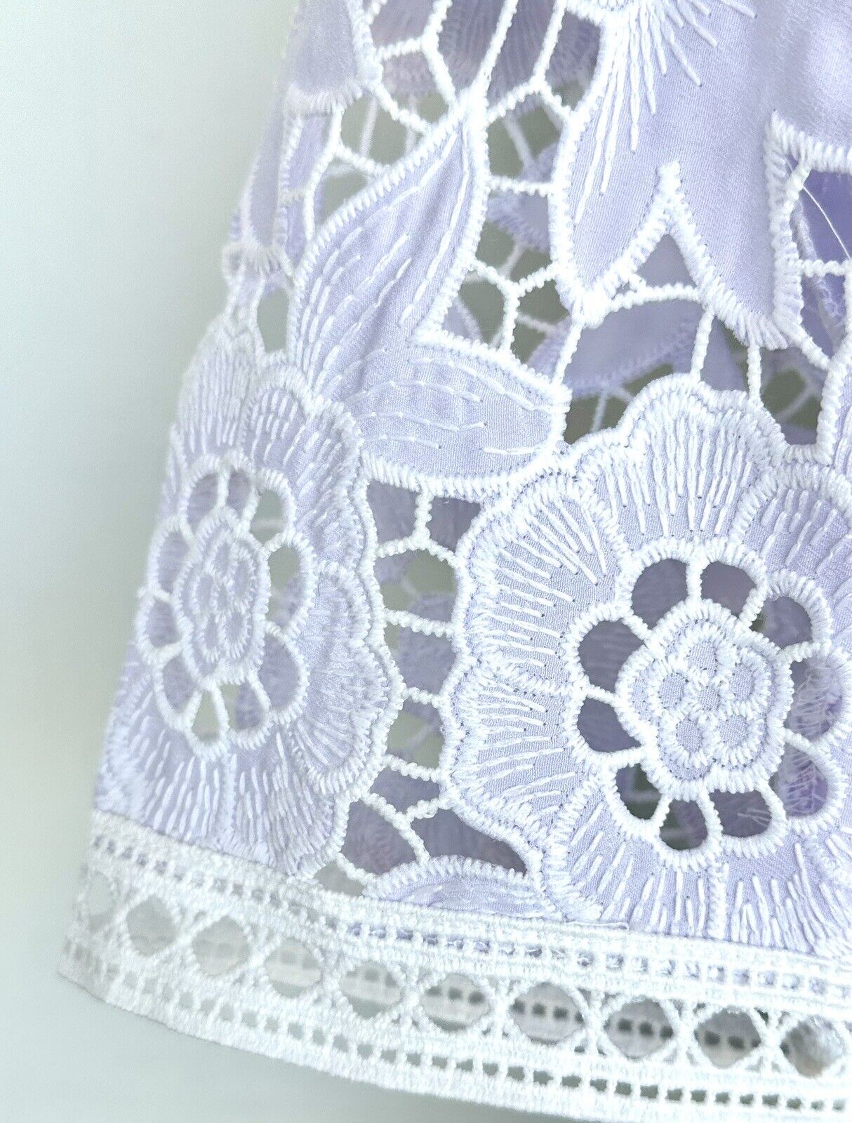 Just Me Pale Lavendar White Lace Dress Price $88 Size S NWT Ruffle Hem