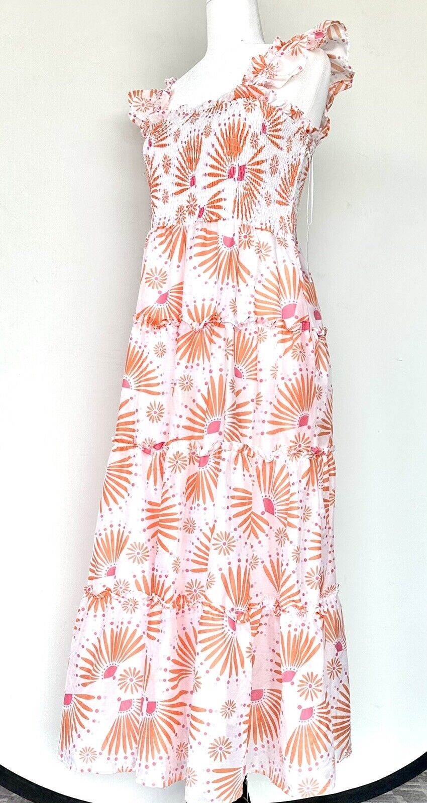 J Marie Tati Tiered Midi Dress size L Retail $162 Flutter Strap NWT