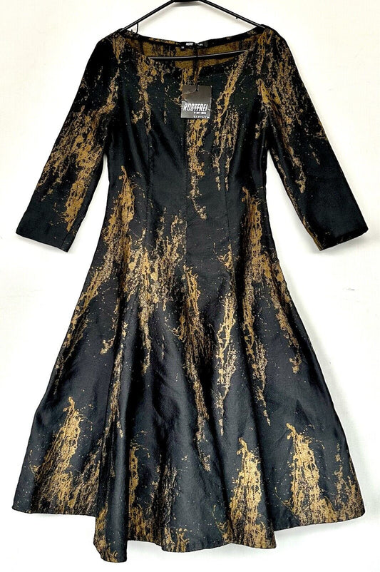 Rostfrei By Anett Rostel Black Gold Dress Retails $357 Size 8 U.S 36 Euro
