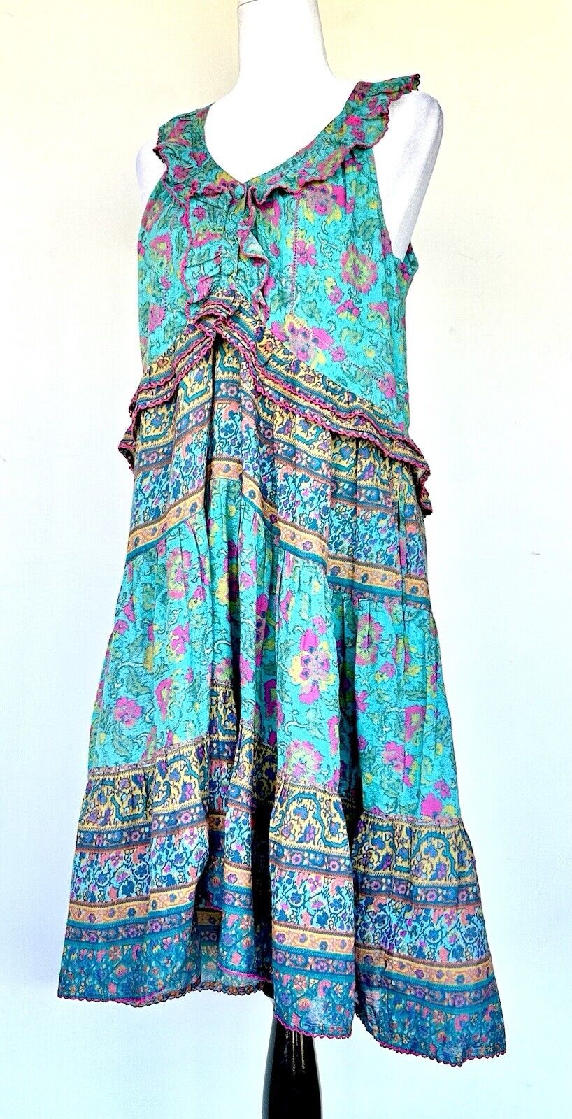 NWT Sundance Catalog Teal Sleeveless Dalis Ruffle Dress Size XS Retail $138