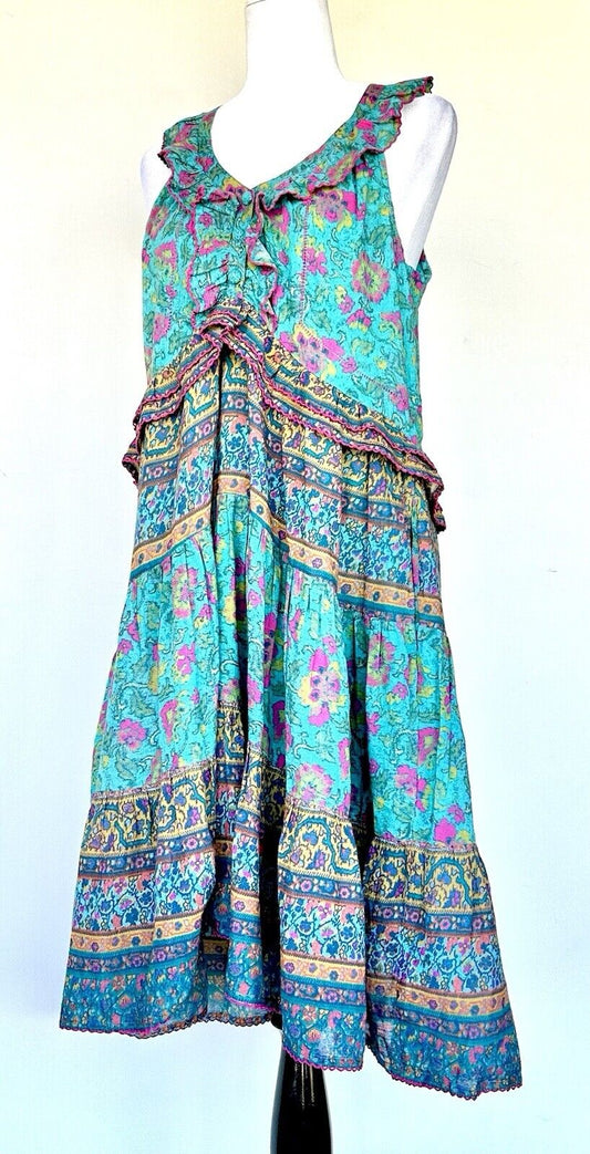 NWT Sundance Catalog Teal Sleeveless Dalis Ruffle Dress Size XS Retail $138