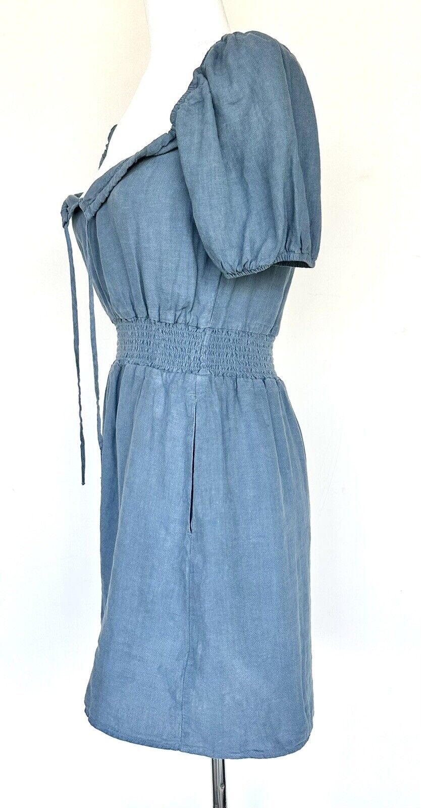 Anthropologie Cloth And Stone Blue Linen Dress Retail $148 Price $65 XS