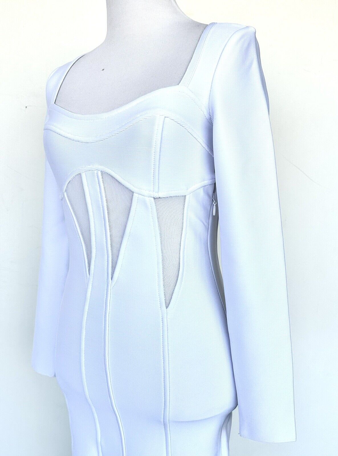 Karen Millen White Bodycon Mesh Cutout Dress Retail $204 Price $99 XSP