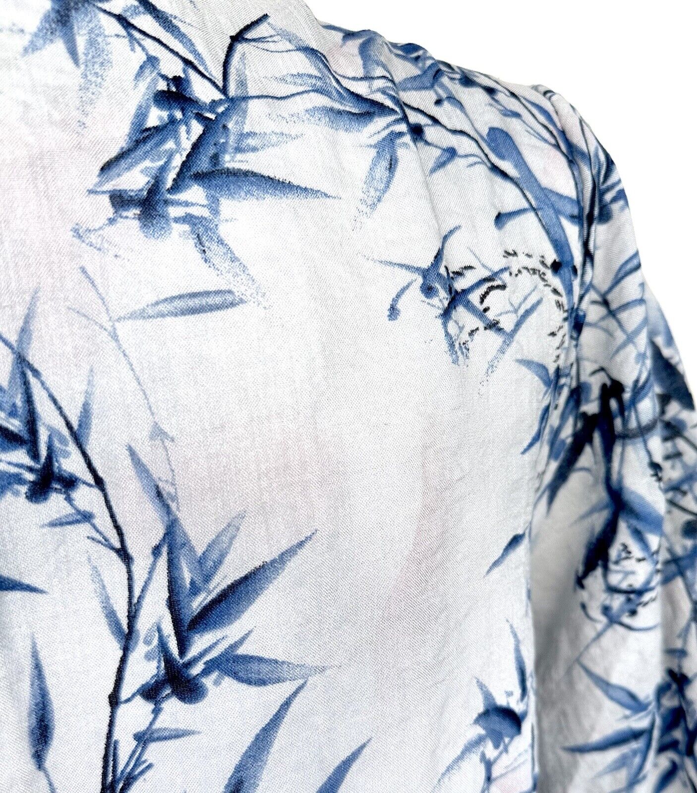 Asian Kimon Tunic Style Cover Up Size S/M Gray Blue Pink Bamboo Print