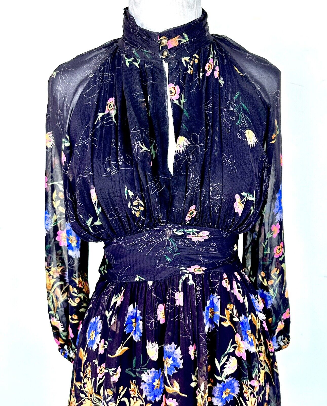 Anthropologie Black Chiffon Floral Dress 0P Retail $170 price $85 NWT