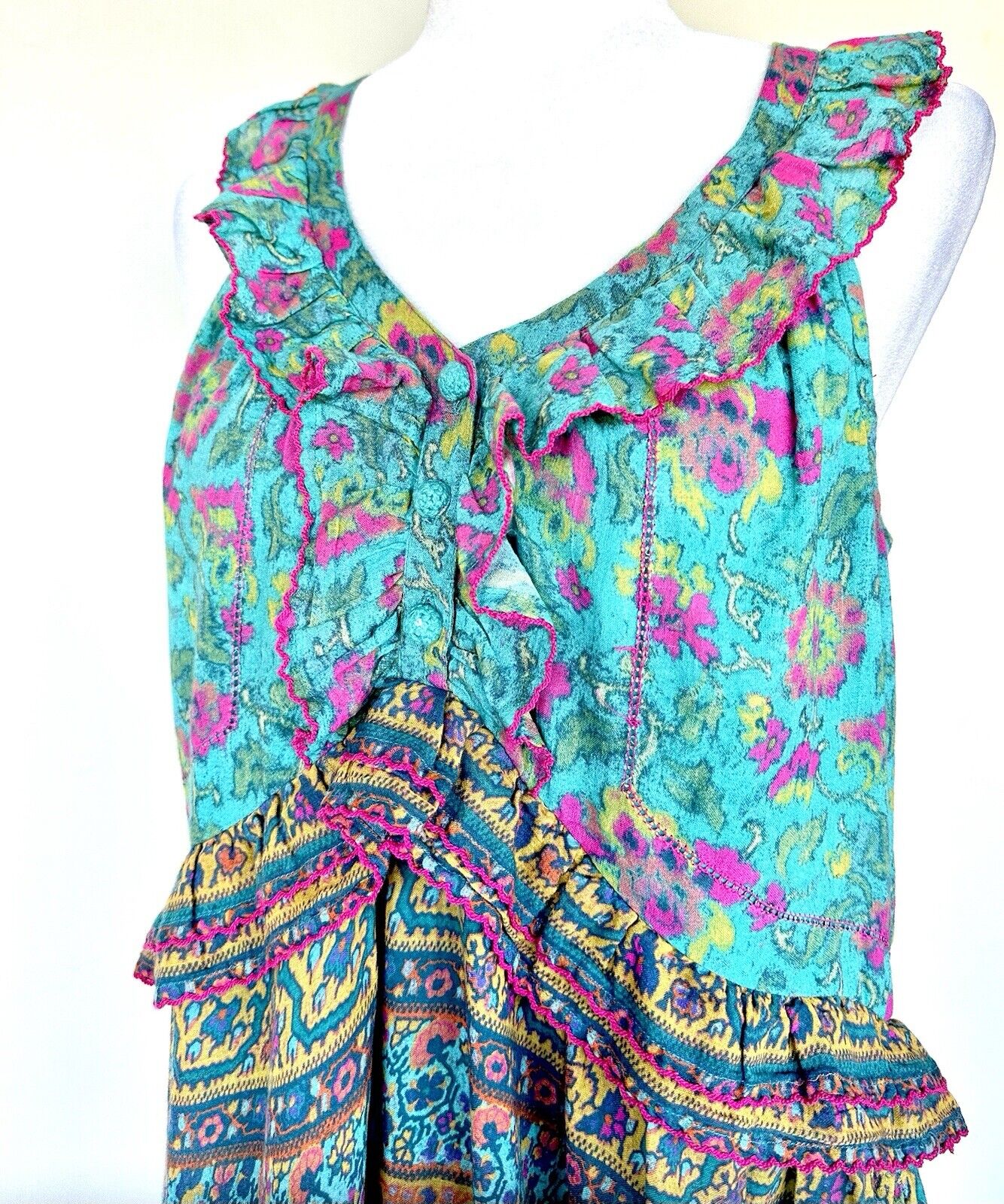 NWT Sundance Catalog Teal Sleeveless Dalis Ruffle Dress Size XS Retail $138